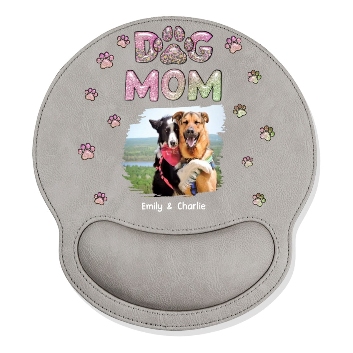 Dog Mom Lovely Chibi Photo - Personalized Leather Mouse Pad