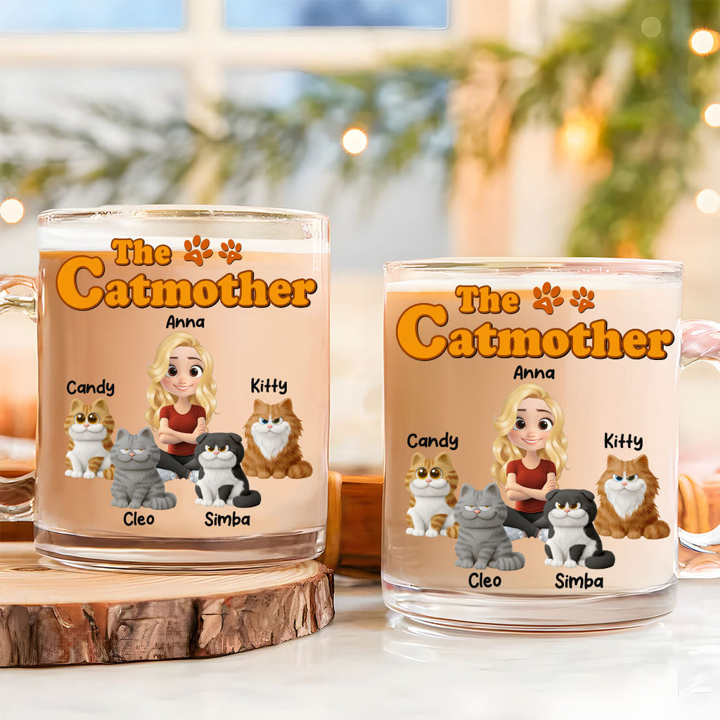 Custom Christmas Birthday Gifts For Cat Mom, Cat Lovers • Mother Funny Chunky Cat - Personalized Glass Mug