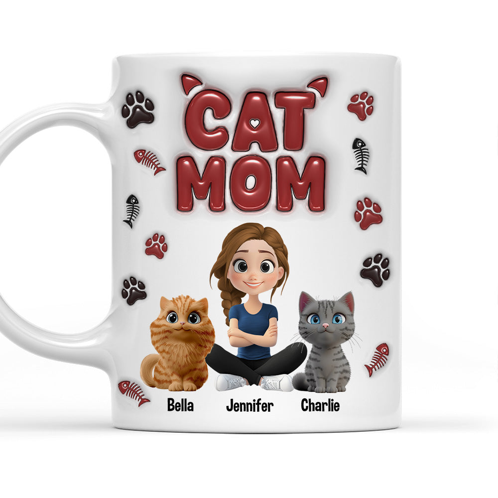 Custom Christmas Birthday Gifts For Cat Mom, Cat Lovers • Lovely Cat Mama - Personalized 3D Inflated Effect Mug