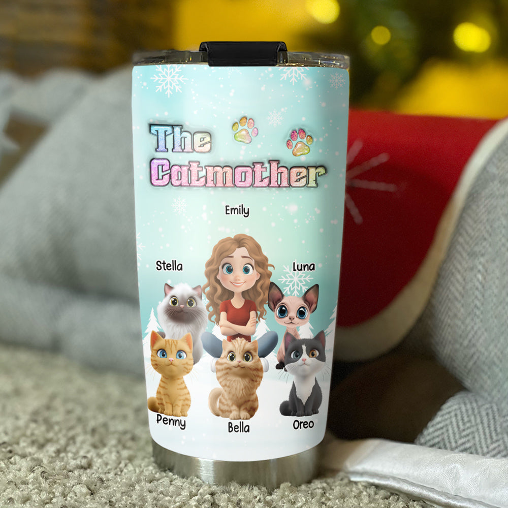 Custom Christmas Birthday Gifts For Cat Mom, Cat Lovers • Cat Mother Cartoon - Personalized 3D Inflated Effect Tumbler