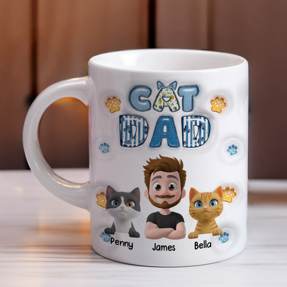 Custom Christmas Birthday Gifts For Cat Dad, Cat Lovers • My Cat Baby On Top Of All - Personalized 3D Inflated Effect Mug