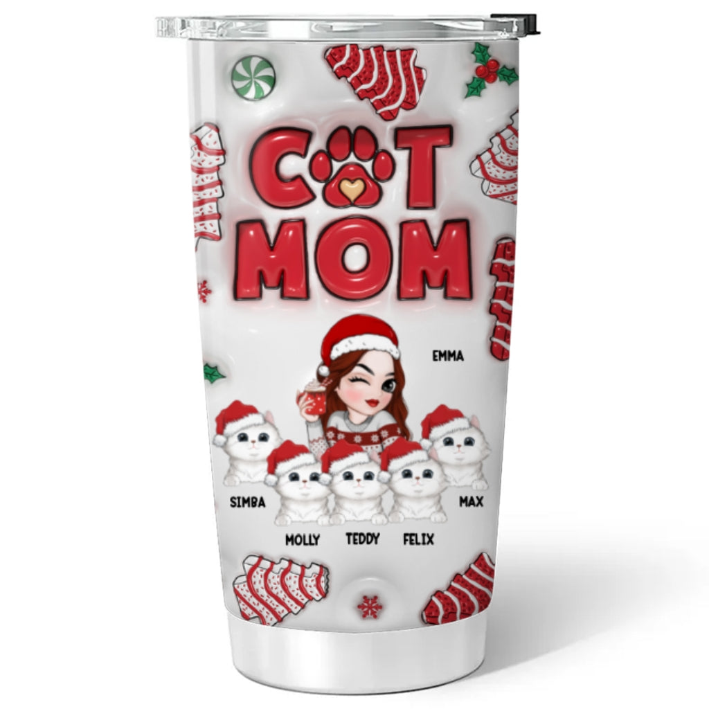Custom Christmas Birthday Gifts For Pet Lovers • Cat Mom Christmas Cake - Personalized 3D Inflated Effect Tumbler