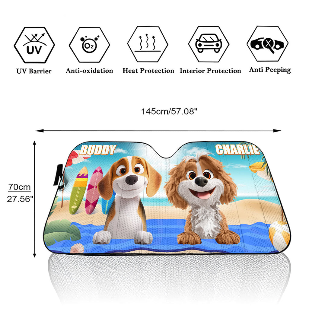 Custom Christmas Birthday Gifts Car Accessories for Dog Parents • Dog And Beach - Personalized Car Sunshade