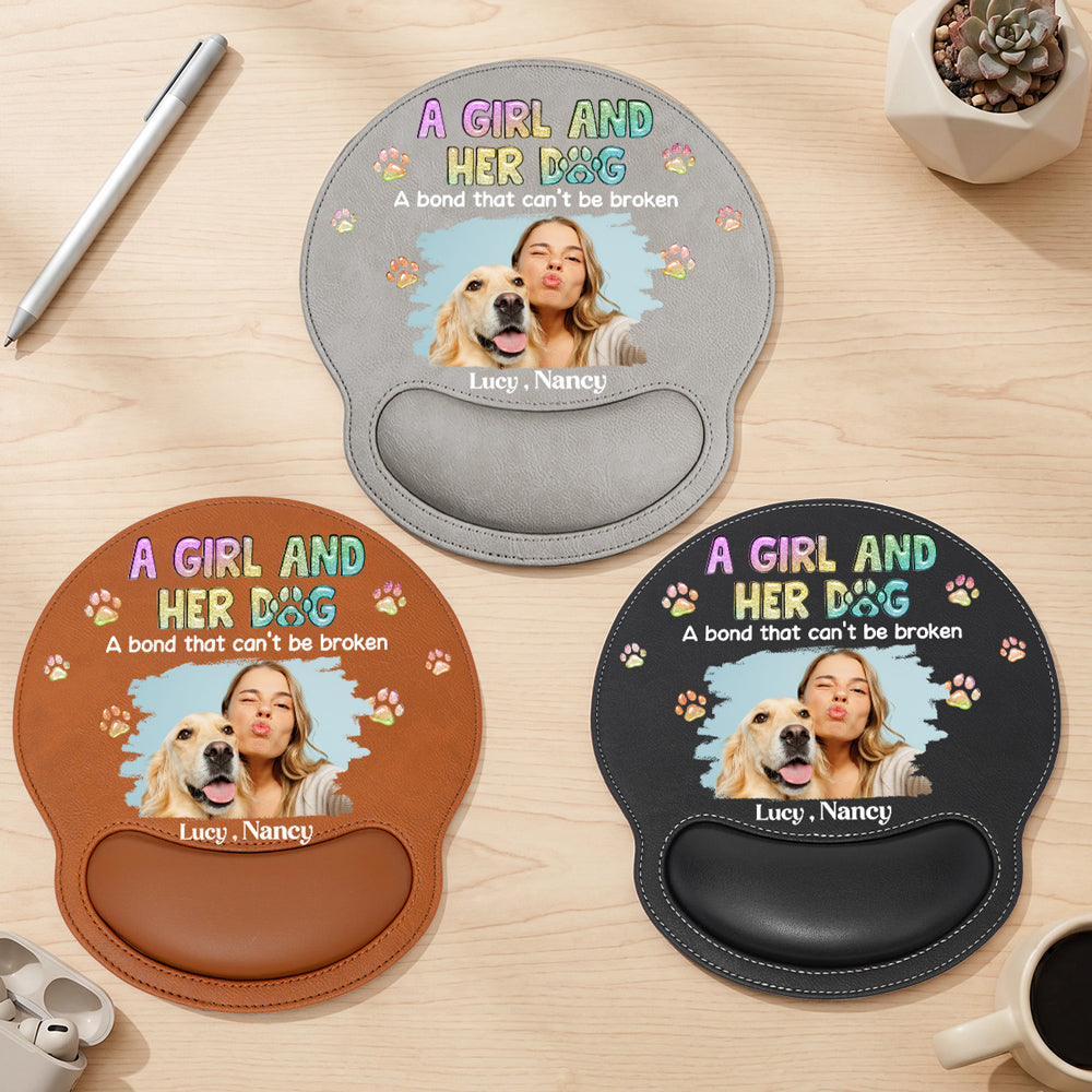 A Girl And Her Dog Photo - Personalized Leather Mouse Pad