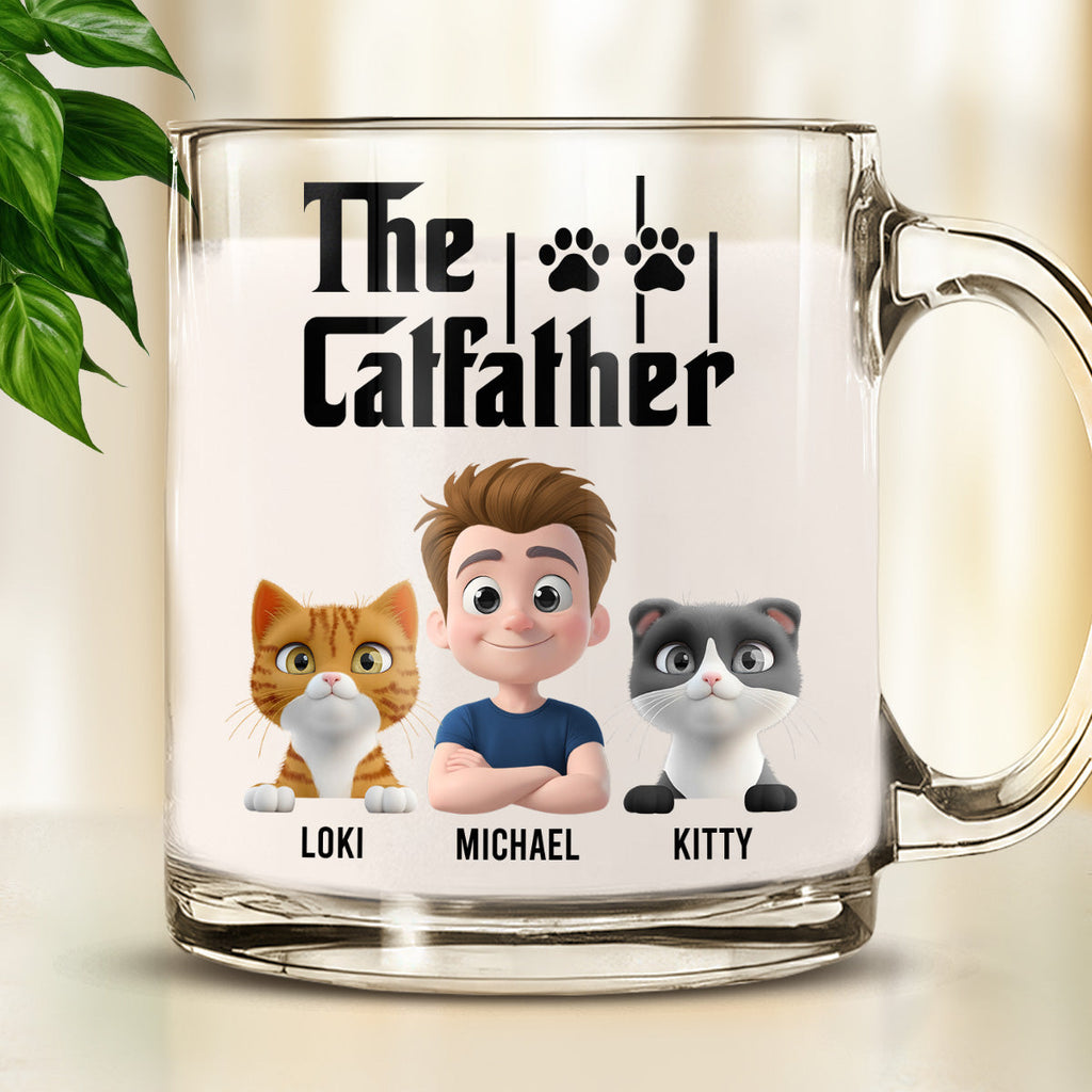 Custom Father's day Birthday Gifts For Cat Dad, Cat Lovers • The Catfather - Personalized Glass Mug