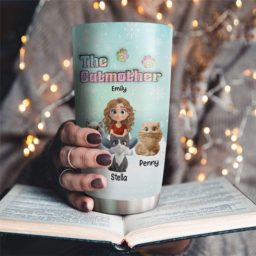 Custom Christmas Birthday Gifts For Cat Mom, Cat Lovers • Cat Mother Cartoon - Personalized 3D Inflated Effect Tumbler