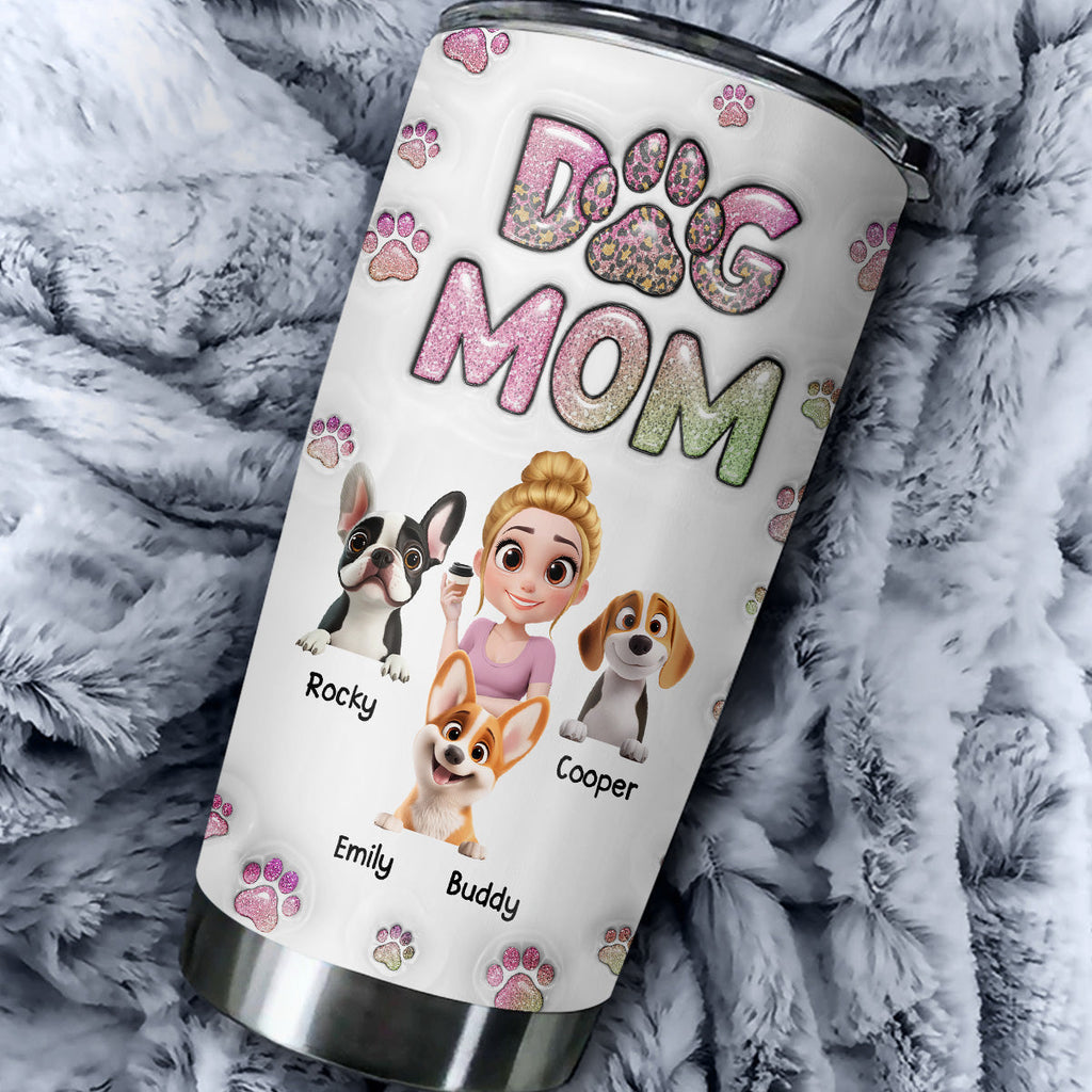 Custom Christmas Birthday Gifts For Dog Mom, Dog Lovers • Dog Mom Lovely Chibi Version 2 - Personalized 3D Inflated Effect Tumbler