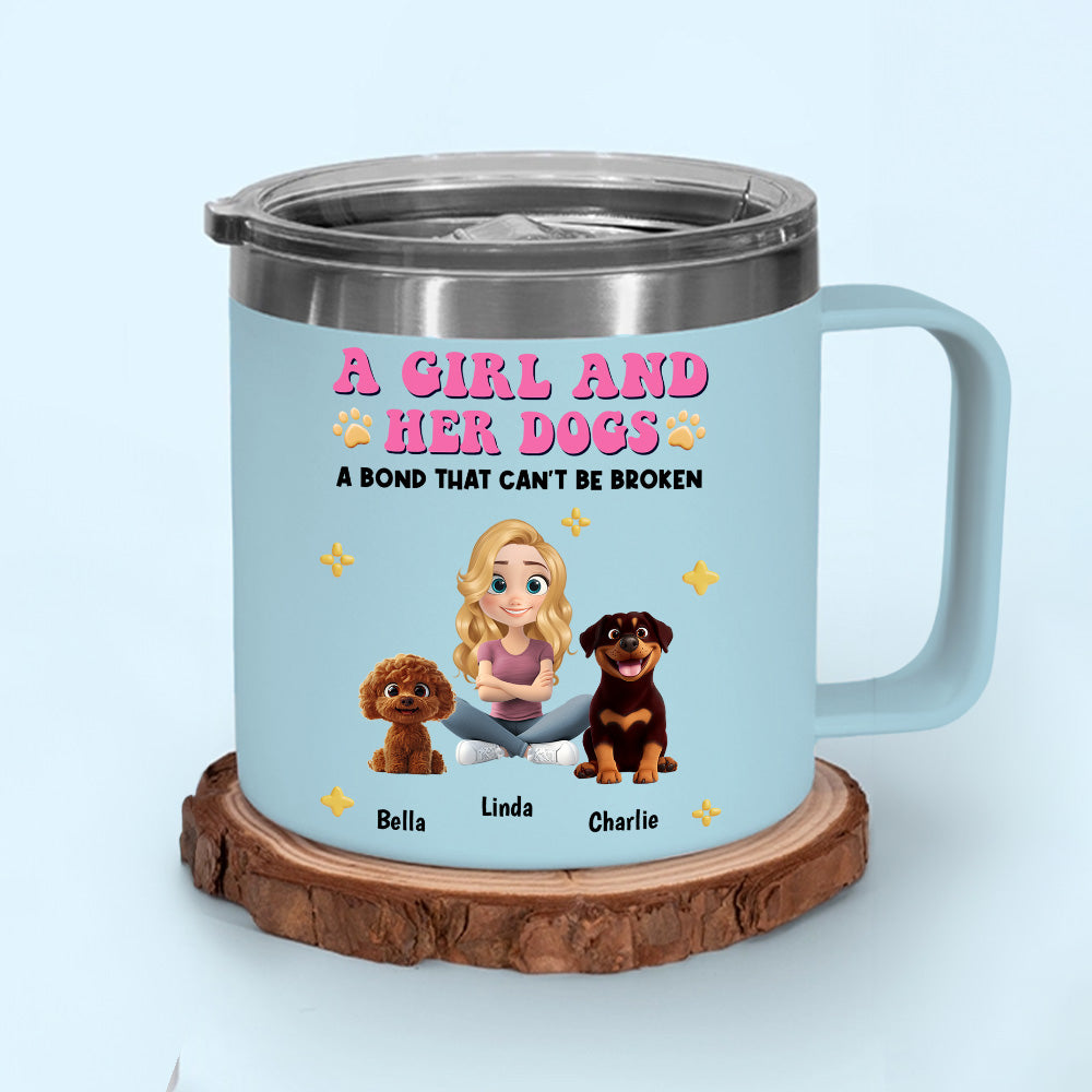 Custom Christmas Birthday Gifts For Dog Mom, Dog Lovers • A Girl And Her Dogs - Personalized 14oz Stainless Steel Tumbler With Handle