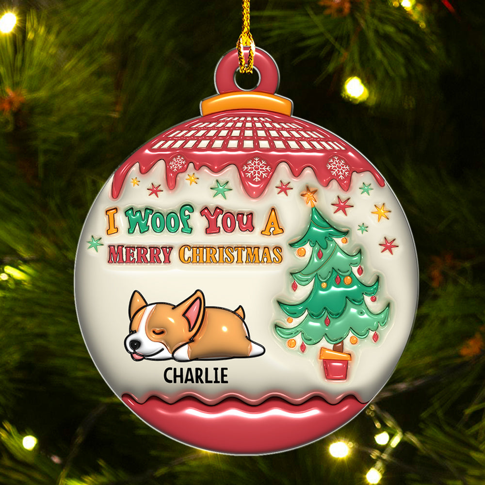 Custom Christmas Decor Home Birthday Gifts For Dog Lovers • We Woof You Merry Christmas - Personalized 3D Inflated Effect Acrylic Ornament