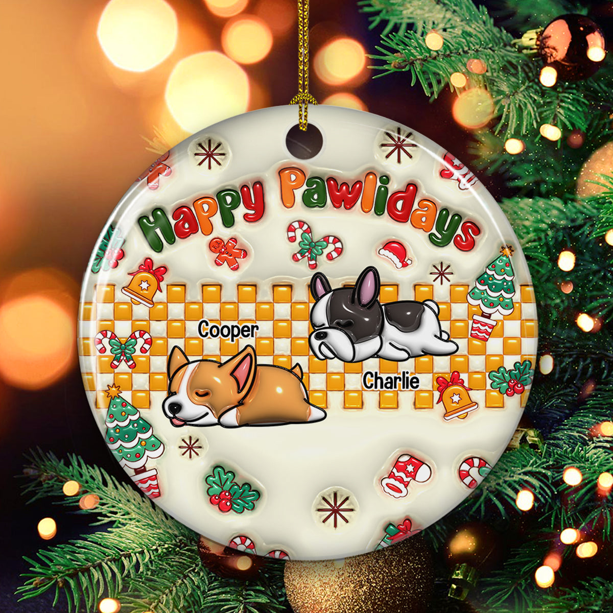 Custom Christmas Decor Home Birthday Gifts For Dog Lovers • Jolly Pawlidays - Personalized 3D Inflated Effect Ceramic Ornament