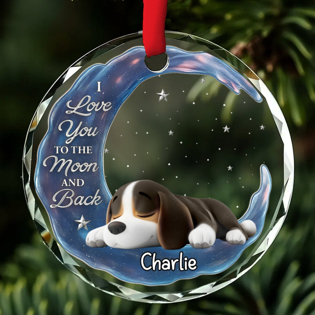 Custom Christmas Memorial Sympathy Gifts For Dogs, Cats • Love You To The Moon - Personalized Glass Ornament