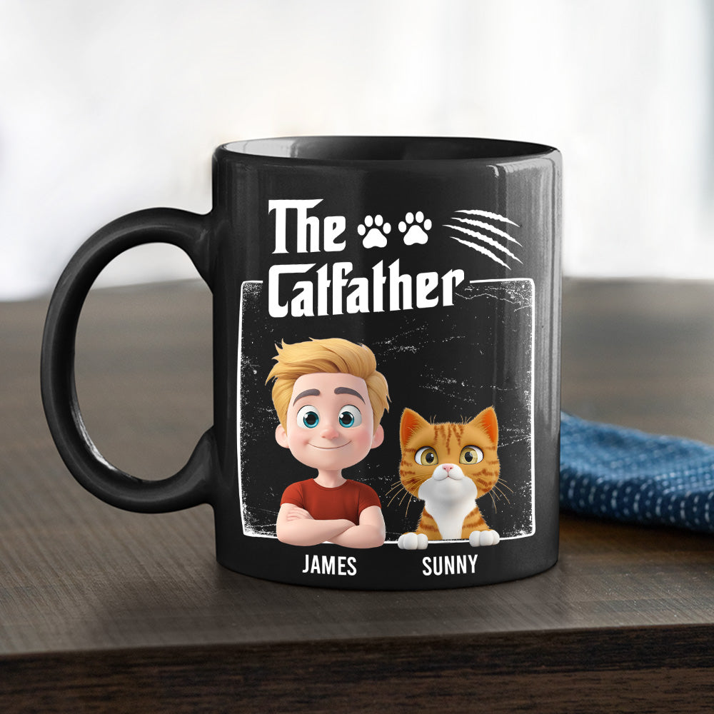 Custom Christmas Birthday Gifts For Cat Dad, Cat Lovers • The Catfather Dark Ver - Personalized Coffee Mug