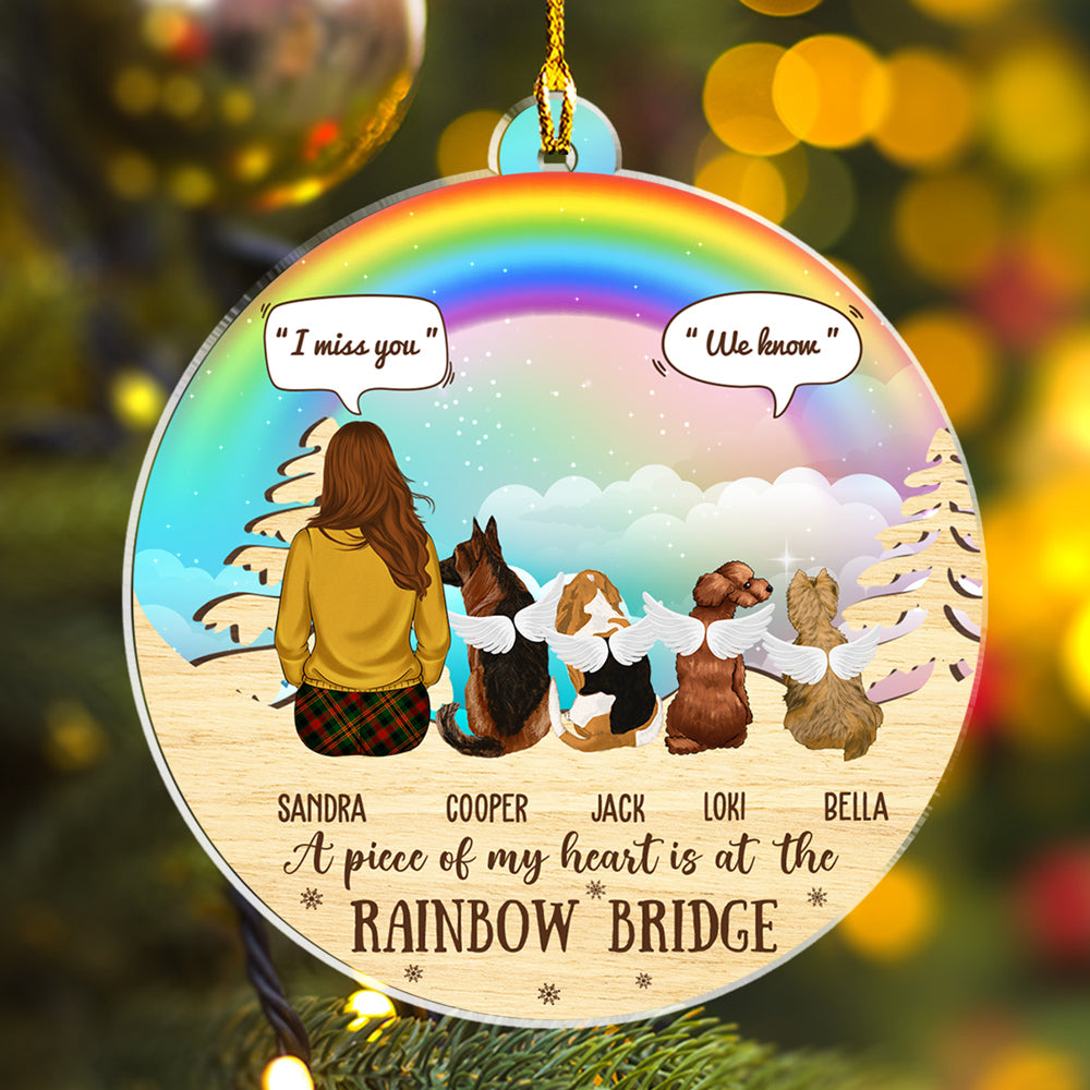 Custom Christmas Memorial Sympathy Gifts For Dogs, Cats • A Piece Of My Heart Is At The Rainbow Bridge - Personalized Acrylic Ornament