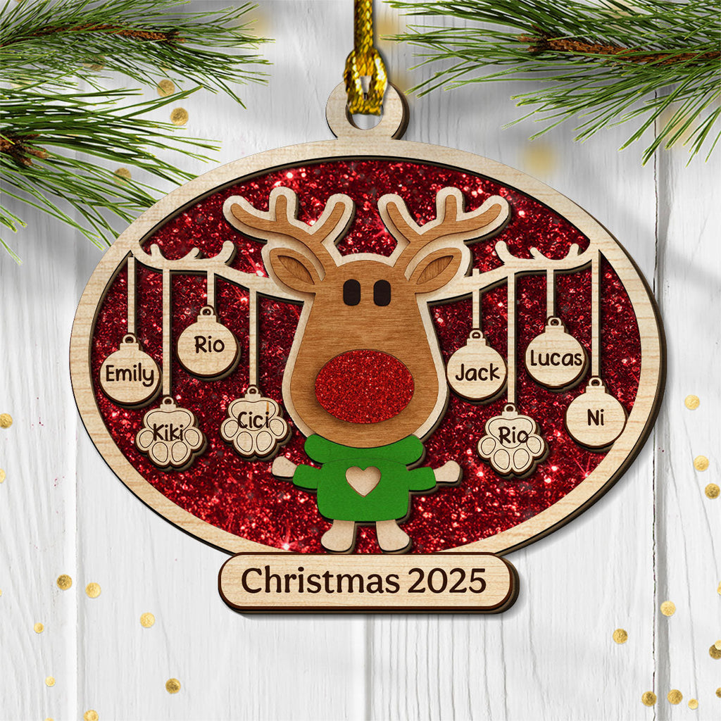 Christmas Reindeer Family Forever - Personalized 2-layered Wood Ornament