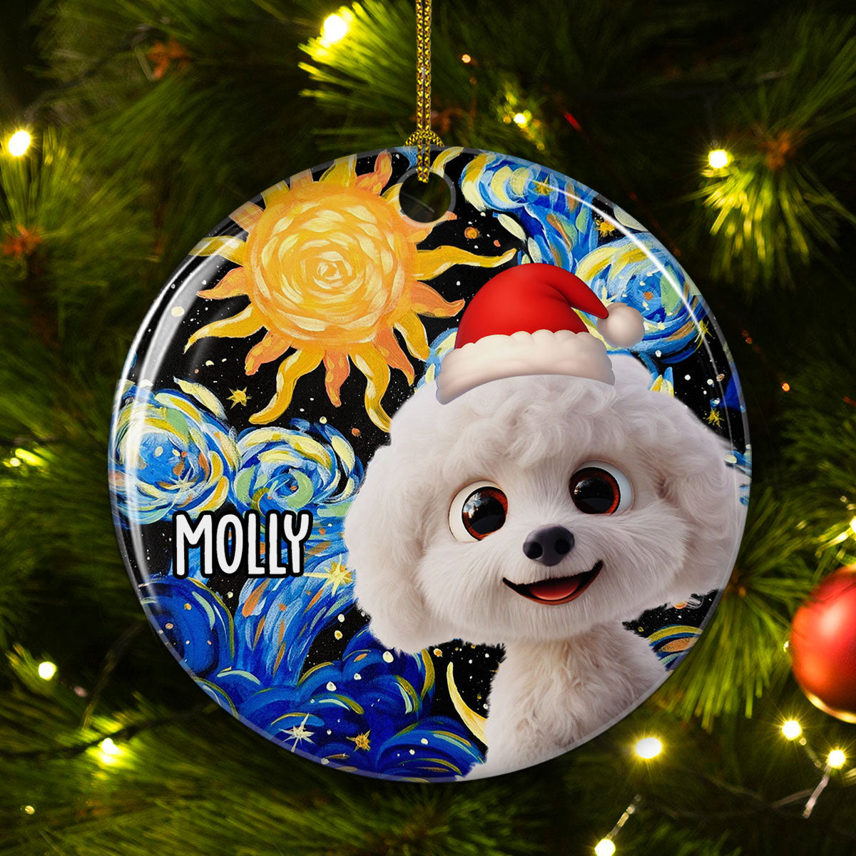 Custom Christmas Decor Home Birthday Gifts For Dog Lovers • Holy Night - Personalized Ceramic Ornament