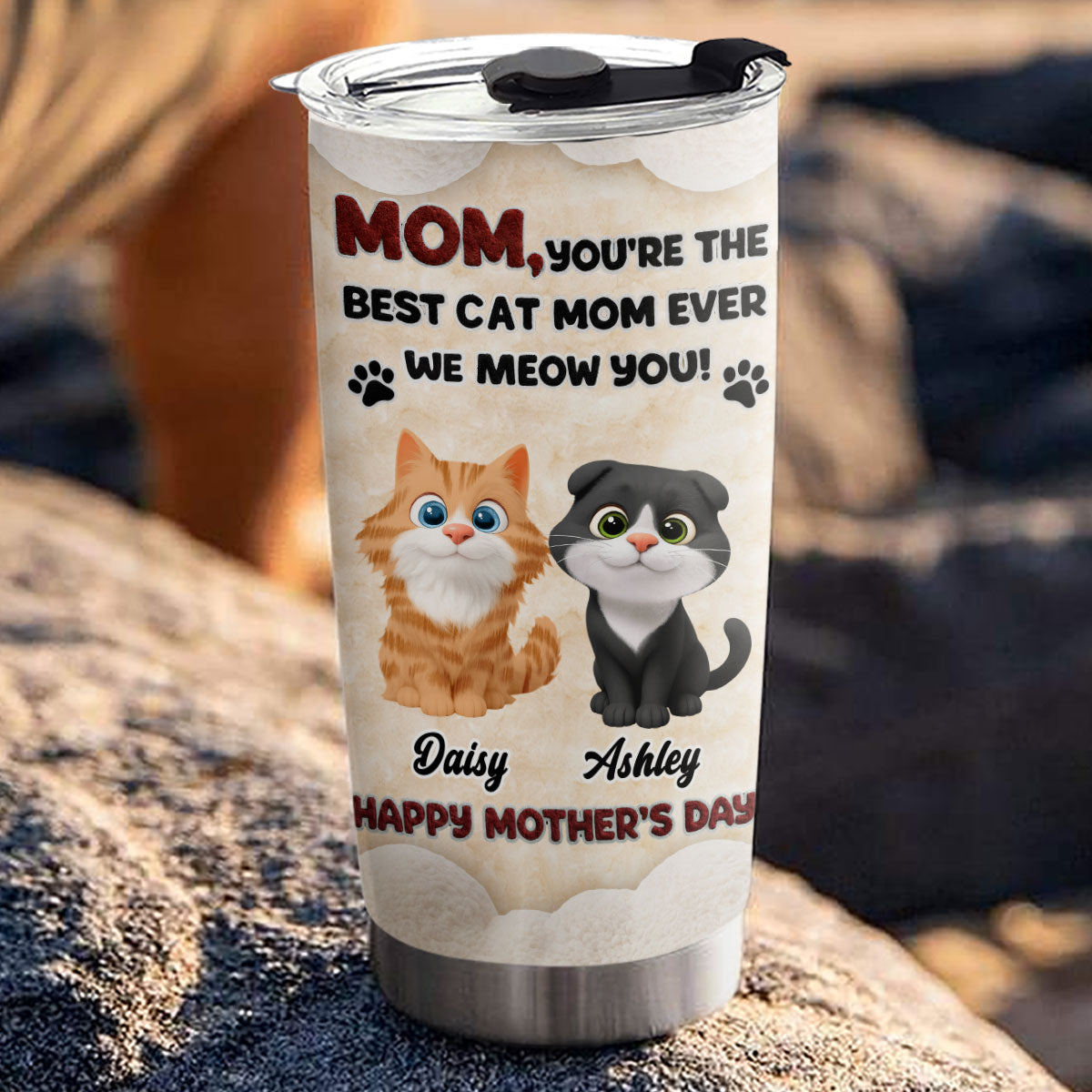 Custom Christmas Birthday Gifts For Cat Mom, Cat Lovers • Favorite Mom Of Cat - Personalized 3D Effect Tumbler