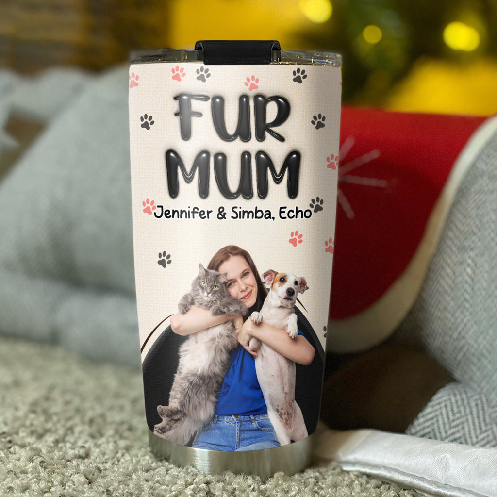 Custom Photo Christmas Birthday Gifts For Pet Mom, Pet Lovers • Mom Love Fur Baby The Most Photo - Personalized 3D Inflated Effect Tumbler