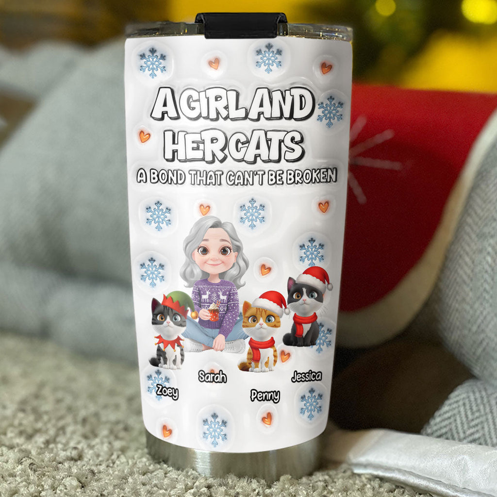 Custom Christmas Birthday Gifts For Cat Mom, Cat Lovers • Christmas Day With Cat Mom Ver 2 - Personalized 3D Inflated Effect Tumbler