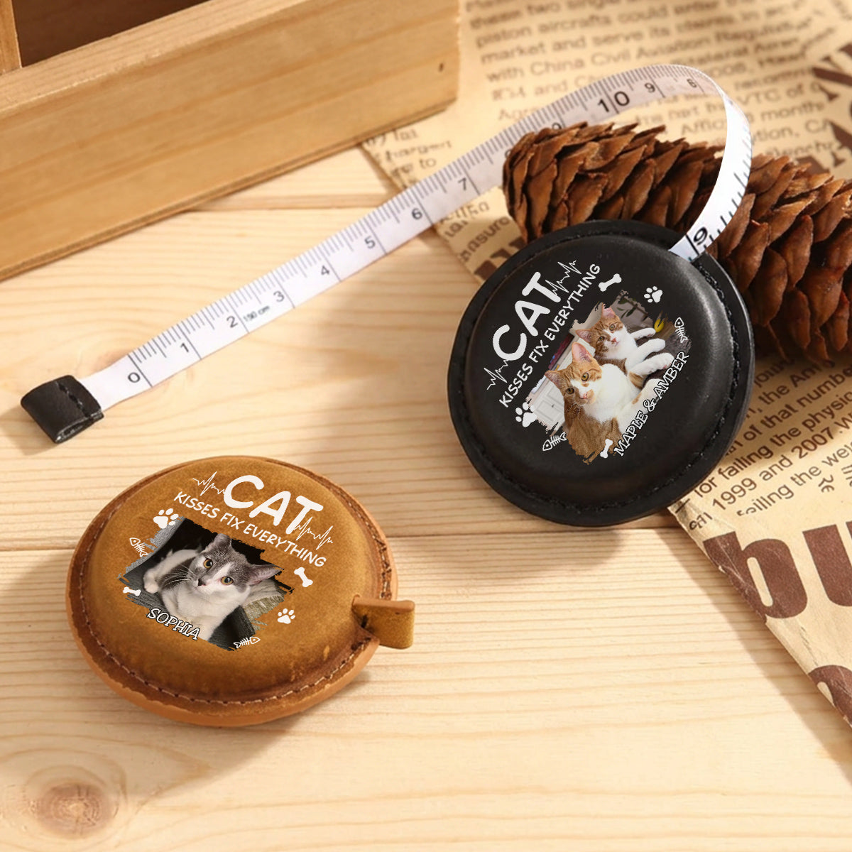 Cat Kisses Photo - Personalized Leather Tape Measure