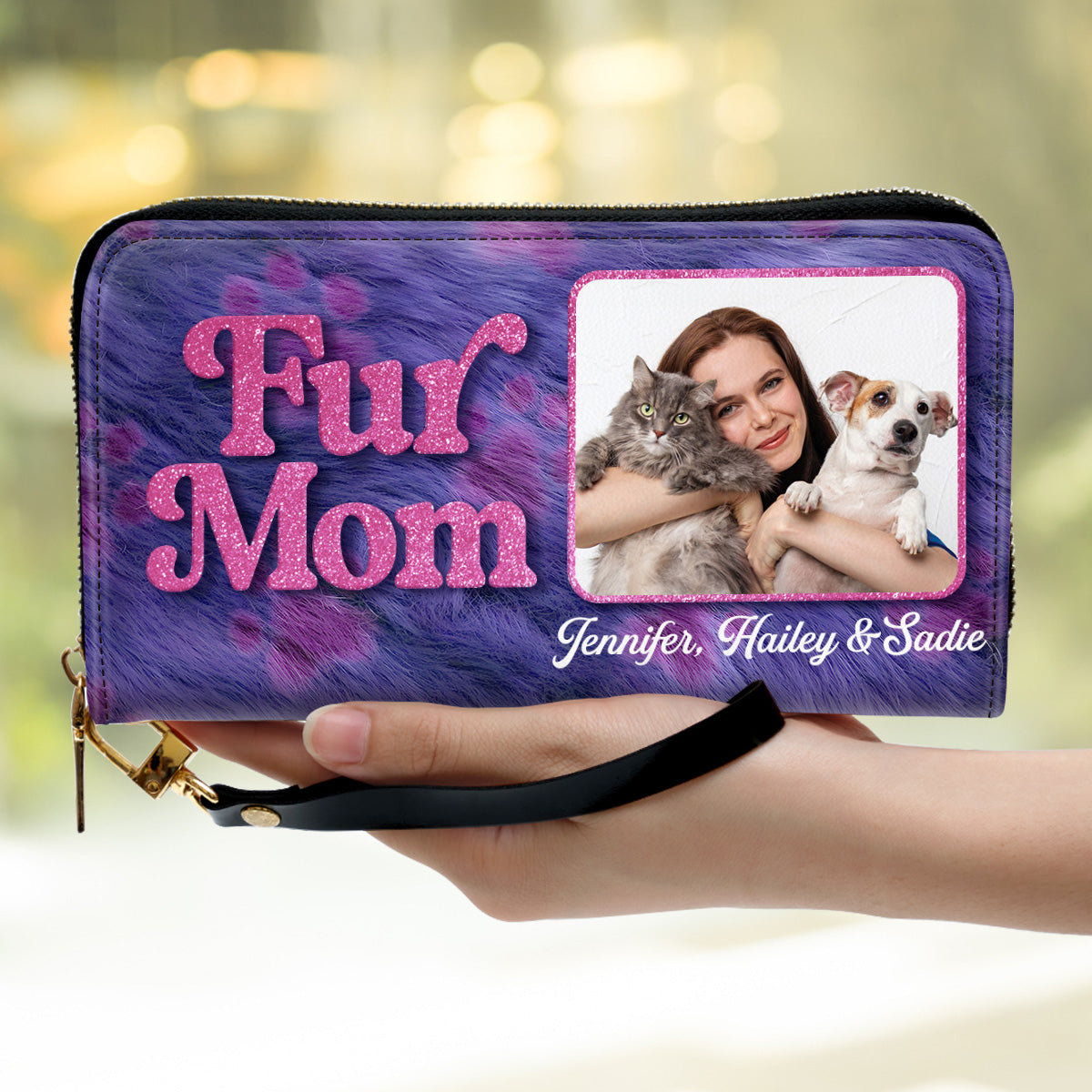 Bling Fur Mom Cartoon Photo - Personalized Leather Wallet