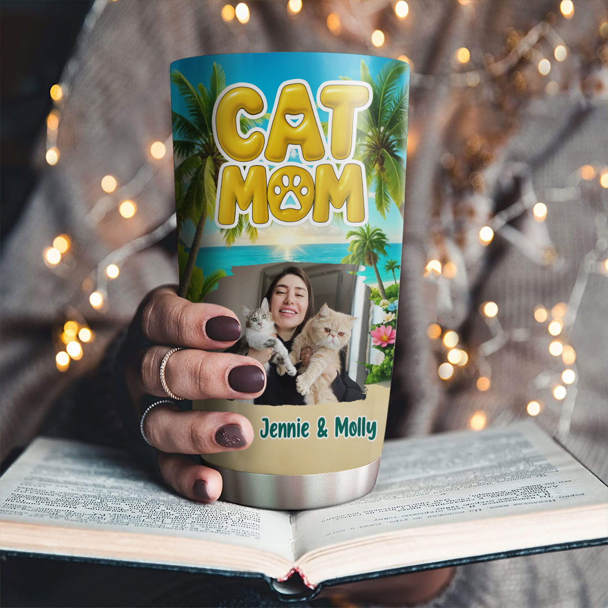 Custom Photo Christmas Birthday Gifts For Pet Mom, Pet Lovers • Cat Mom Summer Photo - Personalized Tumbler