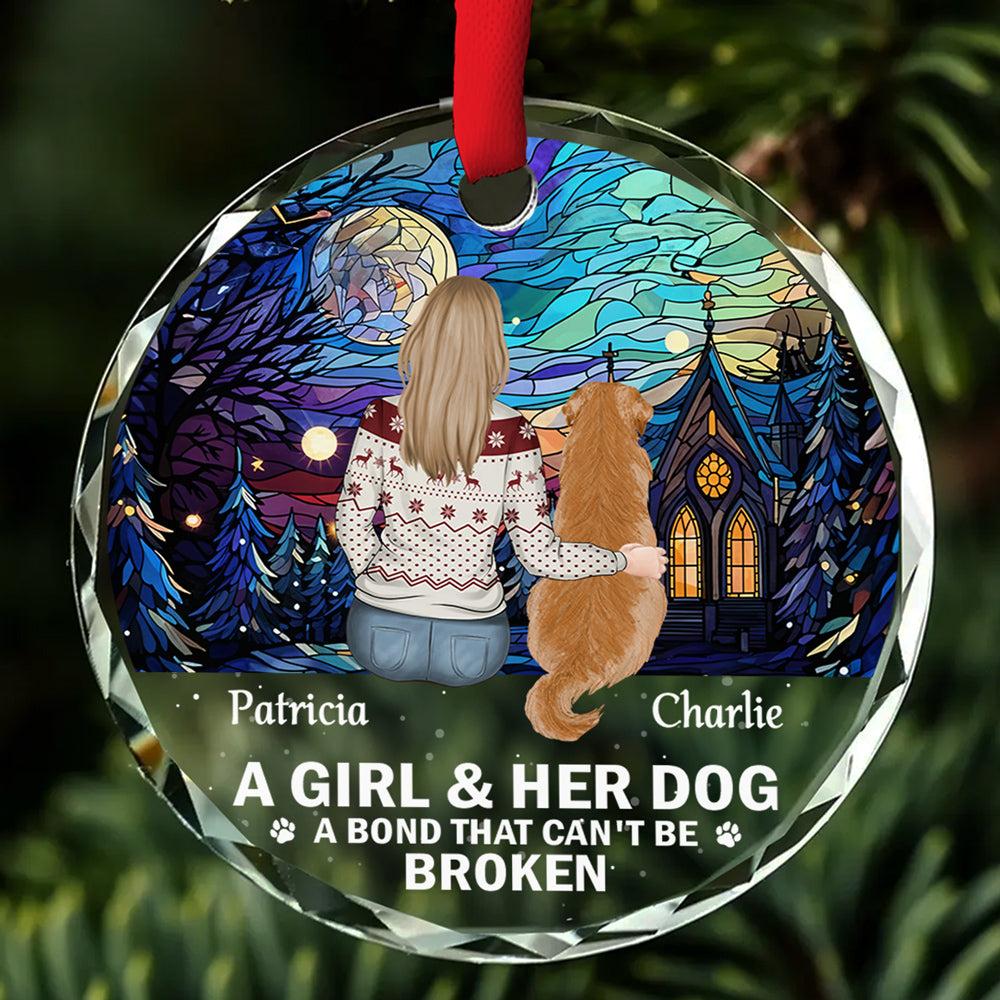The Bond Between A Girl And Her Dog - Personalized Glass Ornament
