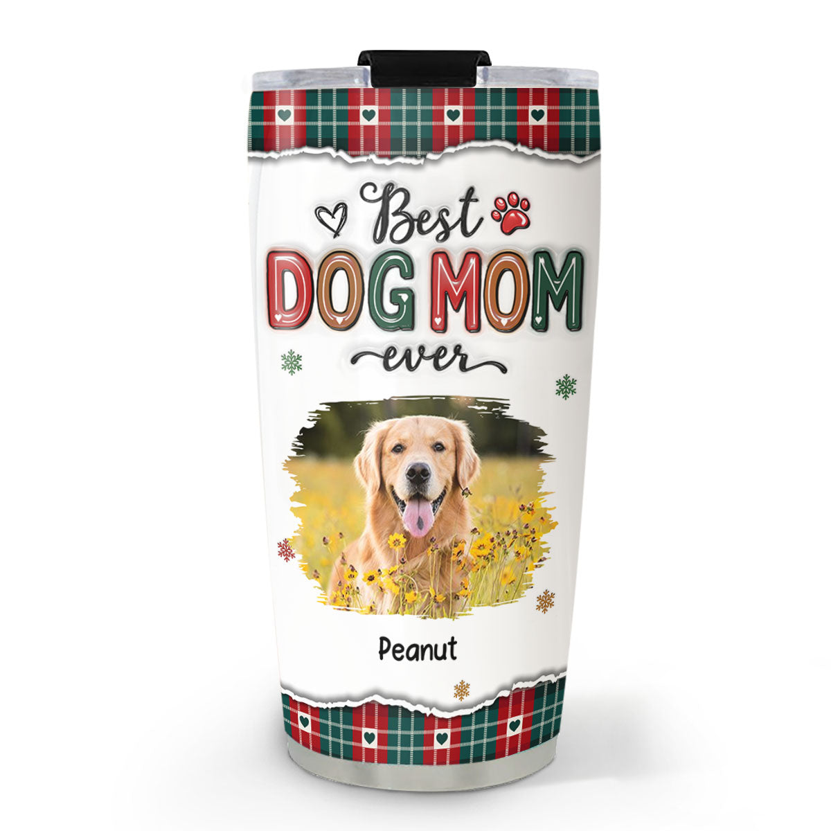 Custom Mother's day Birthday Gifts For Dog Mom, Dog Lovers • Best Dog Mom Ever Merry Christmas Photo - Personalized 3D Inflated Effect Tumbler