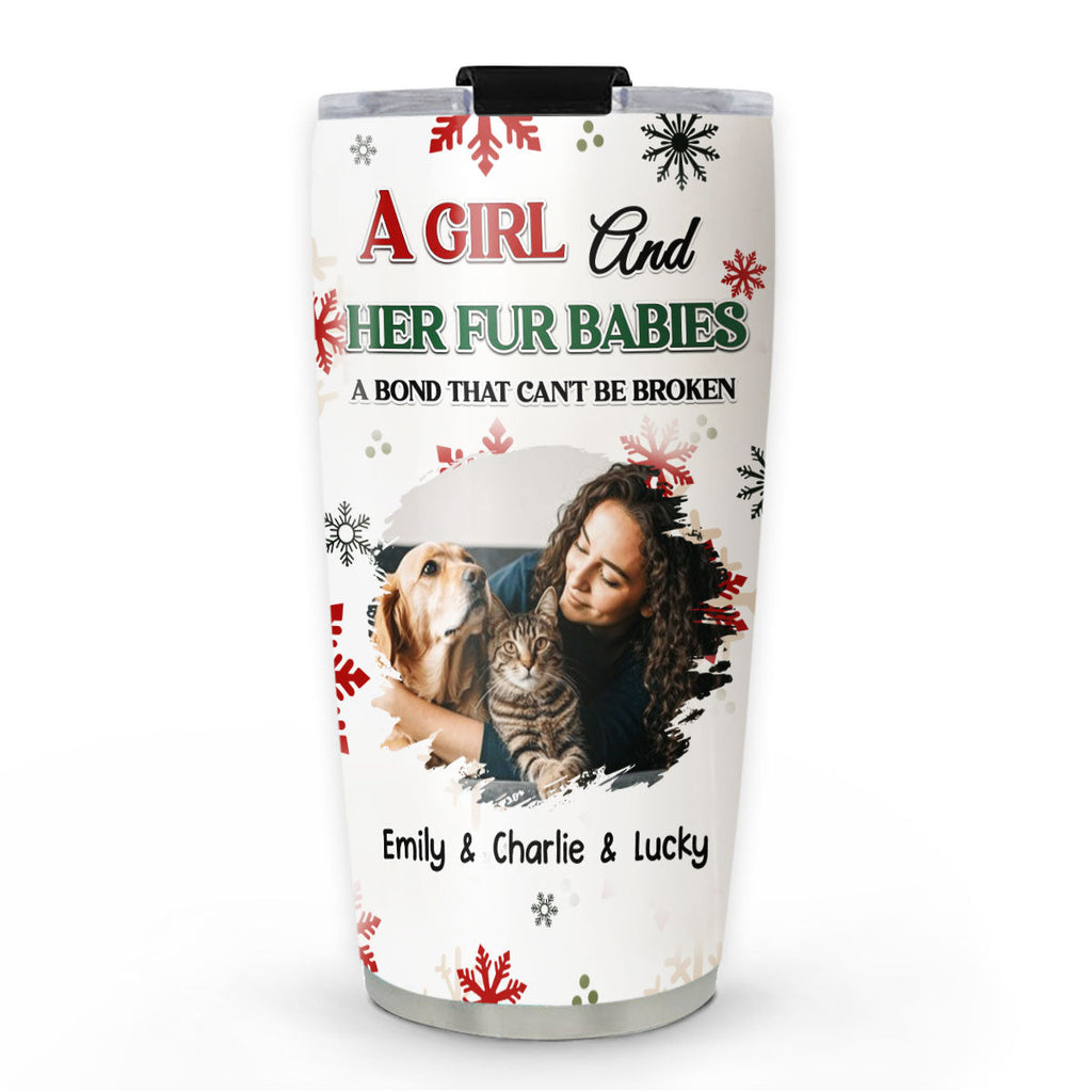 Custom Photo Christmas Birthday Gifts For Pet Mom, Pet Lovers • A Girl And Her Pet Love Christmas Photo - Personalized Tumbler