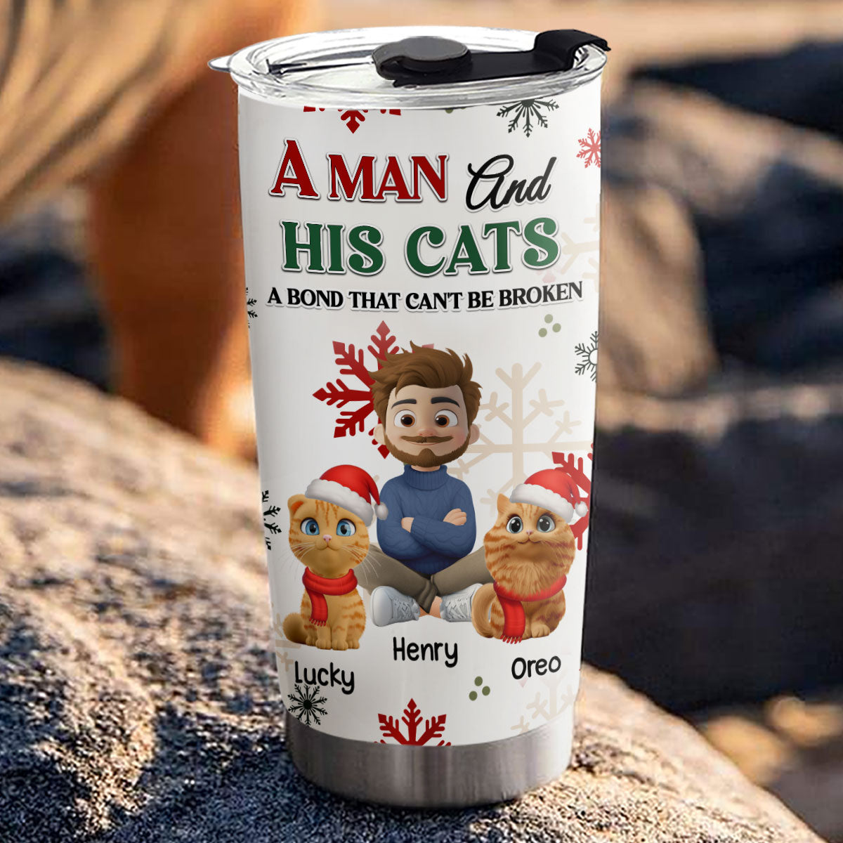 Custom Christmas Birthday Gifts For Cat Dad, Cat Lovers • A Man And His Cat Love Christmas - Personalized Tumbler