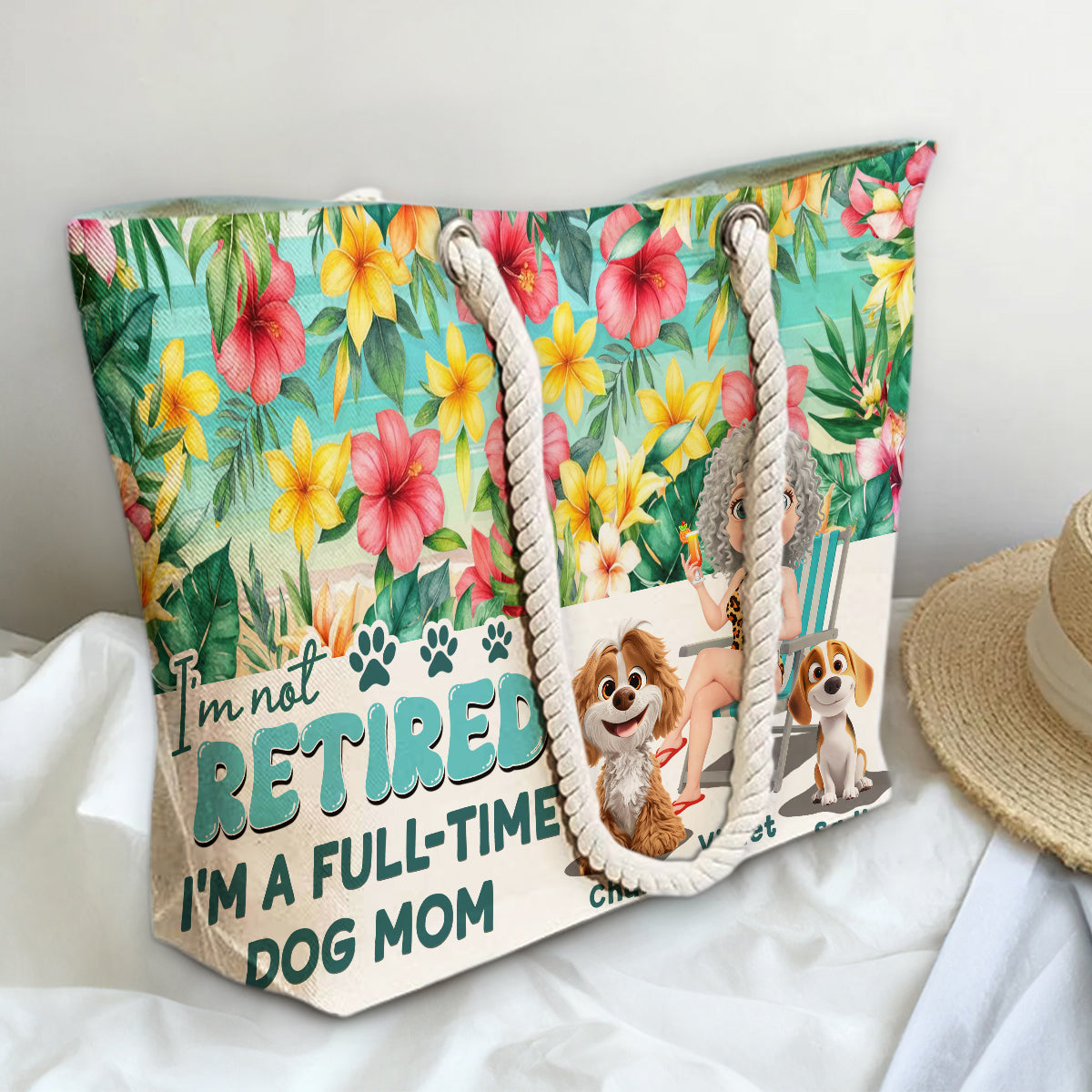 Full Time Dog Mom At The Beach - Personalized Beach Bag