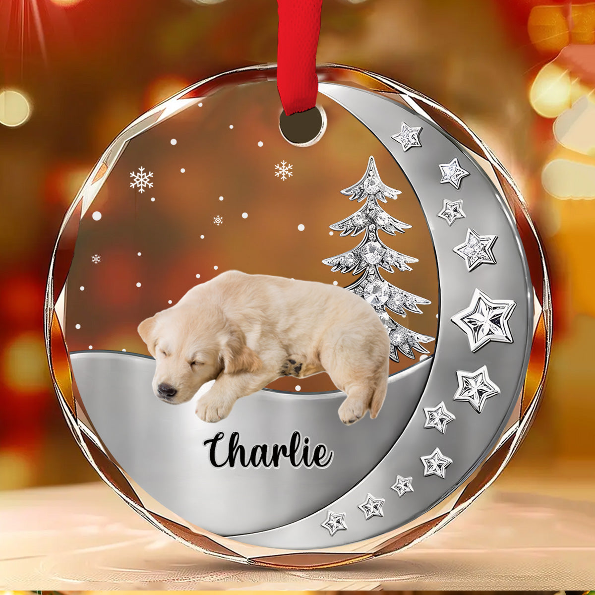 Custom Christmas Memorial Sympathy Gifts For Dogs, Cats • Beside You Photo - Personalized 3D Effect Glass Ornament