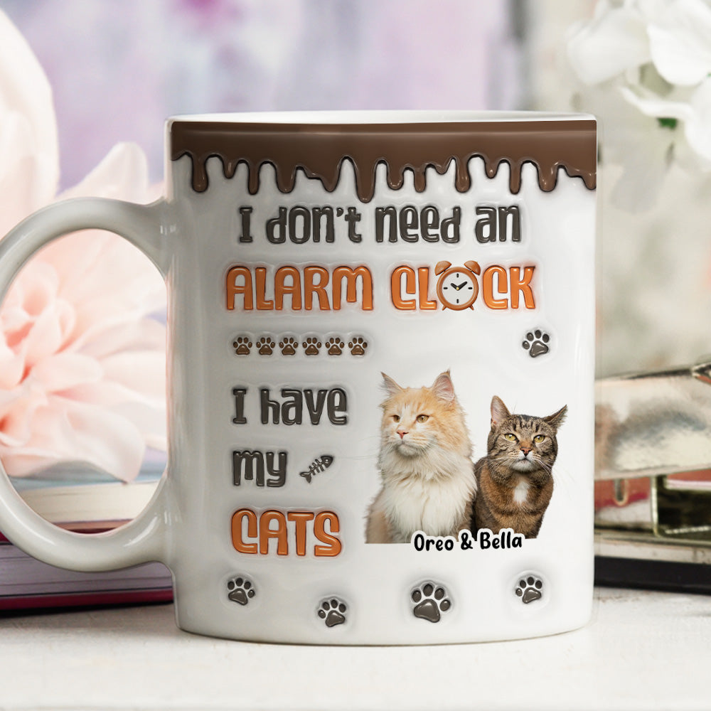Custom Photo Christmas Birthday Gifts For Cat Lovers • No Alarm Clock Needed Photo - Personalized 3D Inflated Effect Mug