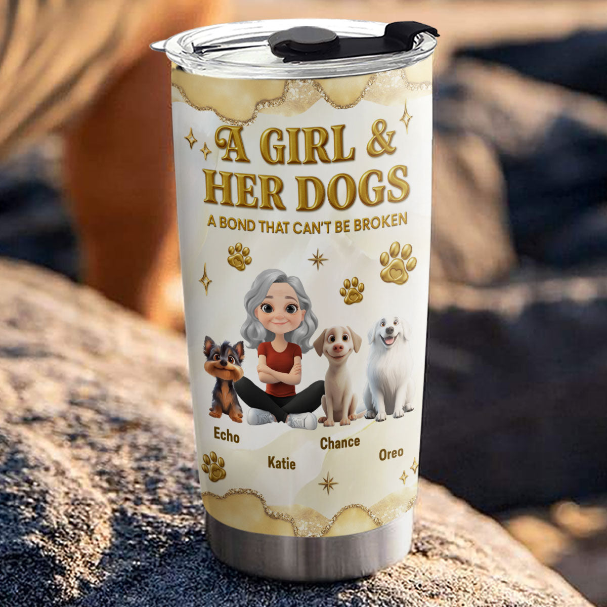Custom Christmas Birthday Gifts For Dog Mom, Dog Lovers • Girl And Dog Yellow - Personalized 3D Effect Tumbler