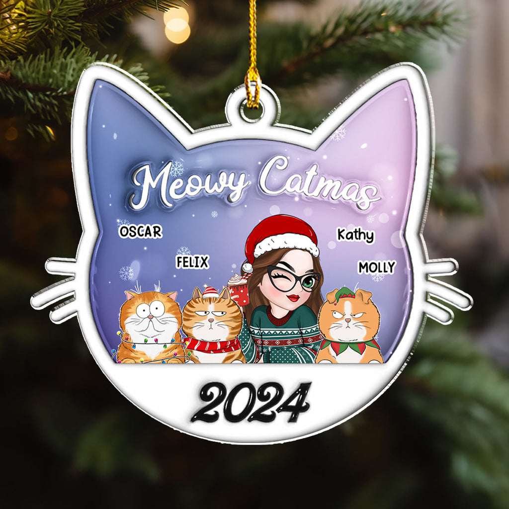 Meowy Catmas Cat Mom - Personalized 3D Inflated Effect Acrylic Ornament