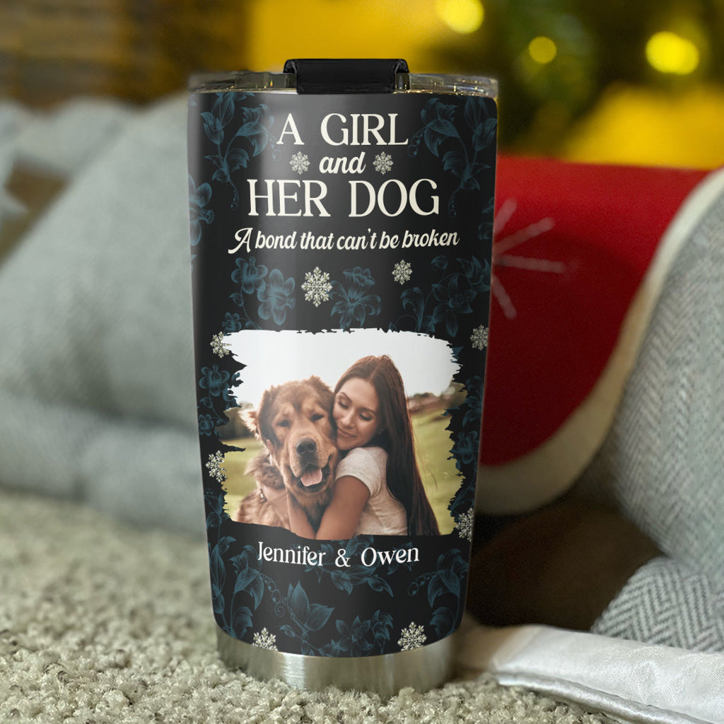 Custom Photo Christmas Birthday Gifts For Dog Mom, Dog Lovers • Charming Christmas Girl And Dogs Photo - Personalized Tumbler