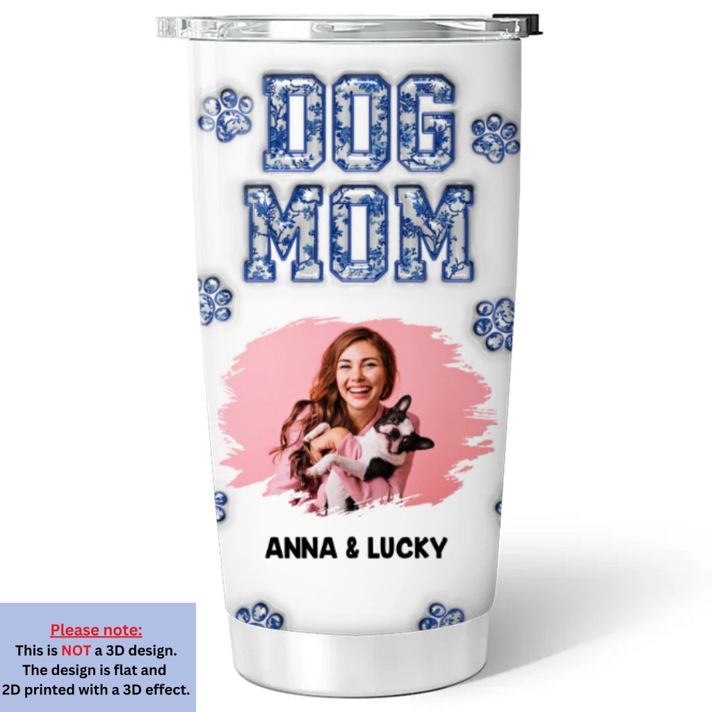 Custom Photo Christmas Birthday Gifts For Dog Mom, Dog Lovers • Dog Mom Mum Blue Photo - Personalized 3D Inflated Effect Tumbler