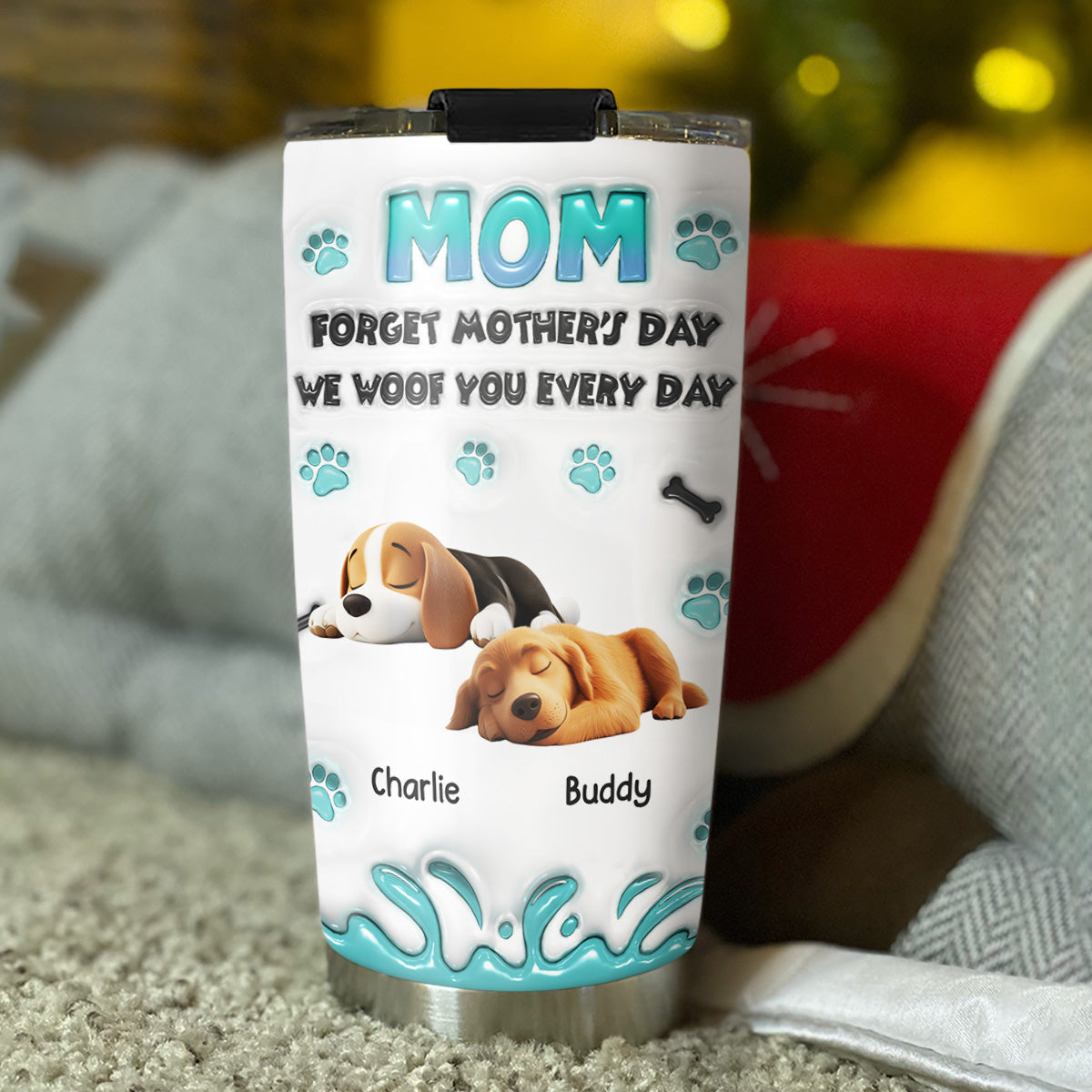 Custom Mother's day Birthday Gifts For Dog Mom, Dog Lovers • I Woof You Every Day - Personalized 3D Inflated Effect Tumbler