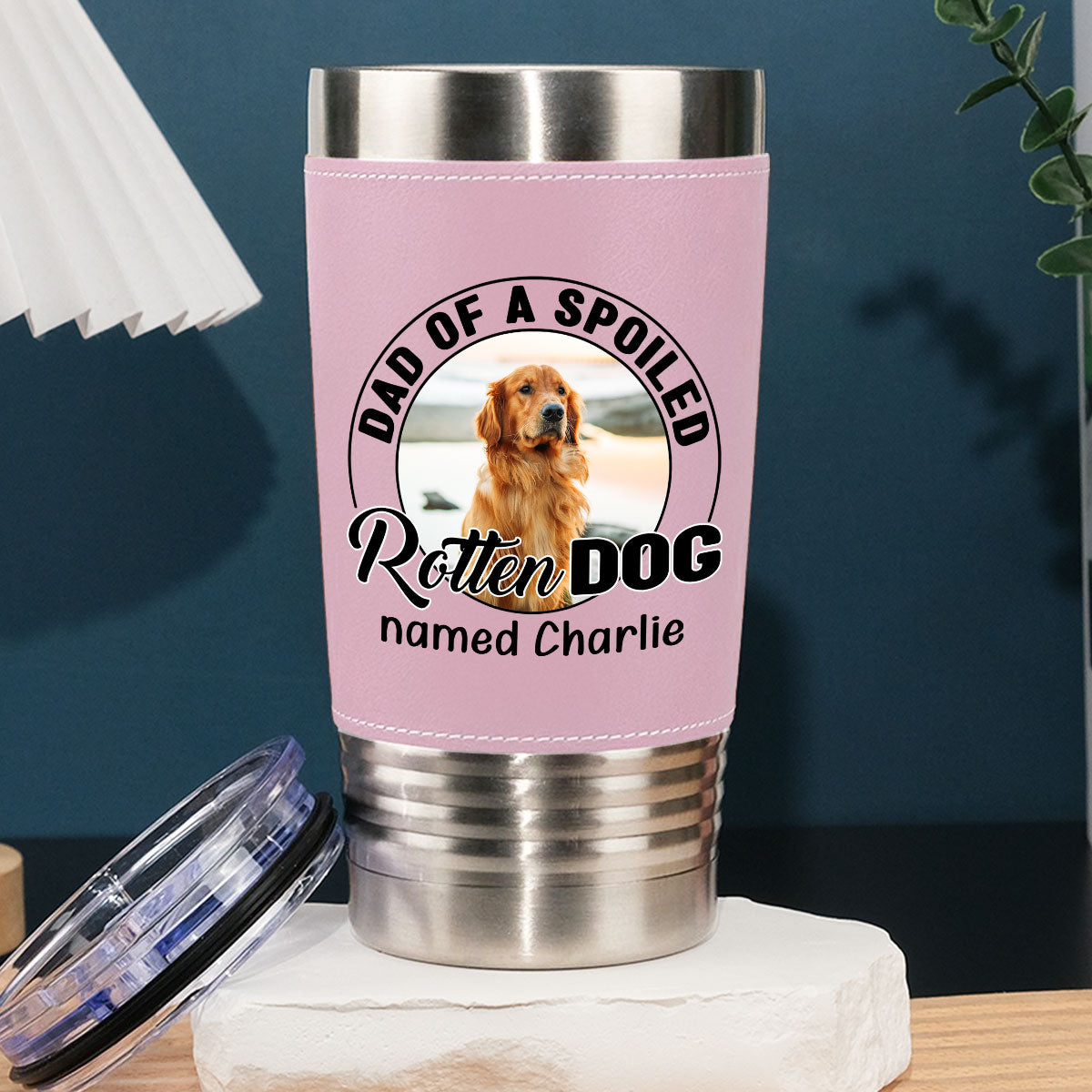 Mom Of A Spoiled Rotten Dog Photo - Personalized Pink Leather Tumbler
