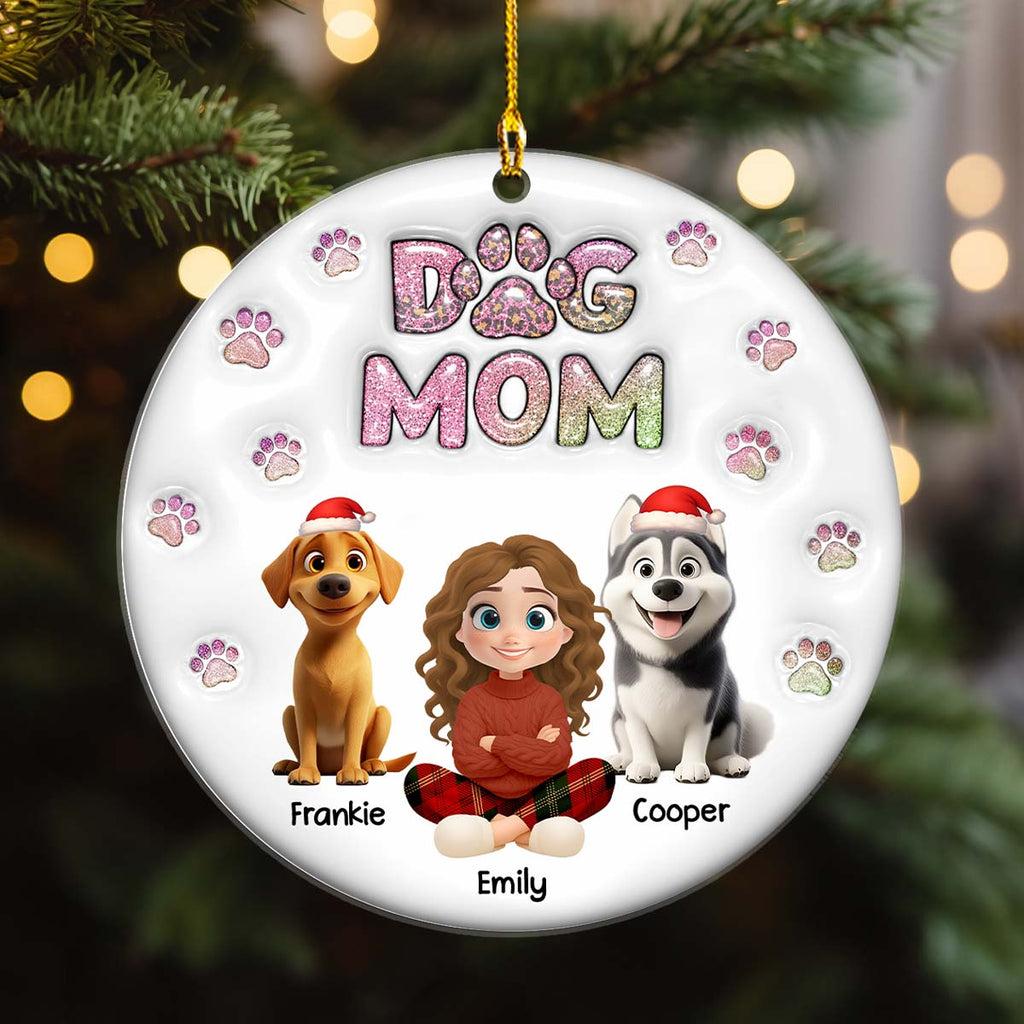 Custom Christmas Decor Home Birthday Gifts For Dog Lovers • Dog Mom Lovely Chibi - Personalized 3D Inflated Effect Acrylic Ornament