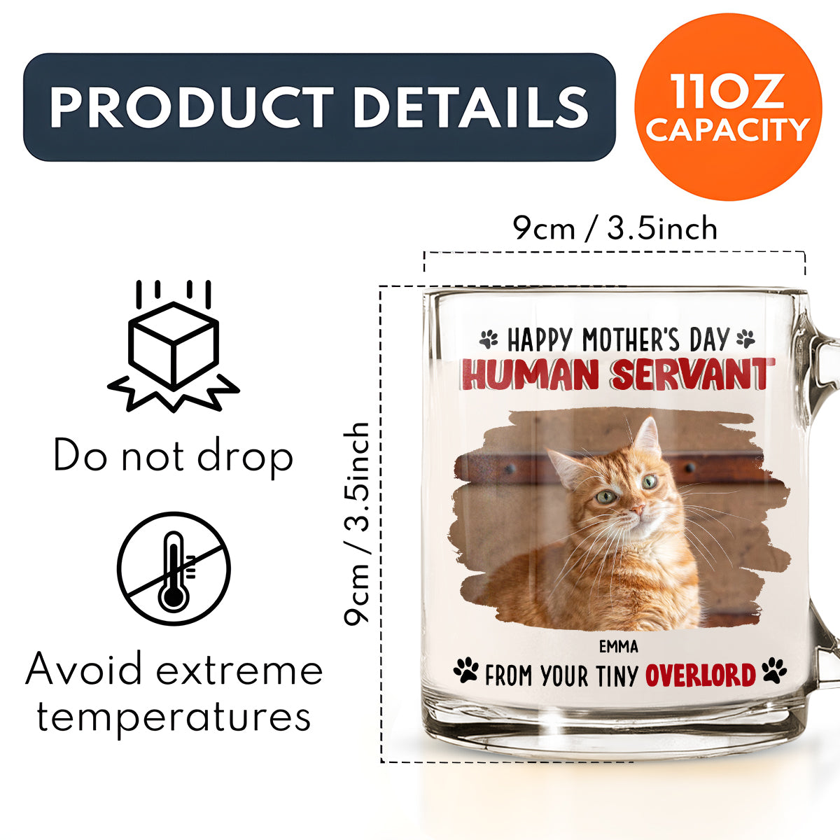 Custom Photo Mother's day Birthday Gifts For Cat Mom, Cat Lovers • Happy Human Servant Ver Cat Photo - Personalized Glass Mug