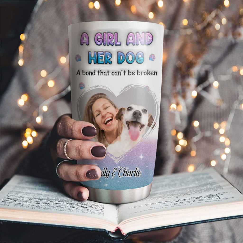 Custom Photo Christmas Birthday Gifts For Dog Mom, Dog Lovers • Blue Glitter Photo - Personalized 3D Inflated Tumbler