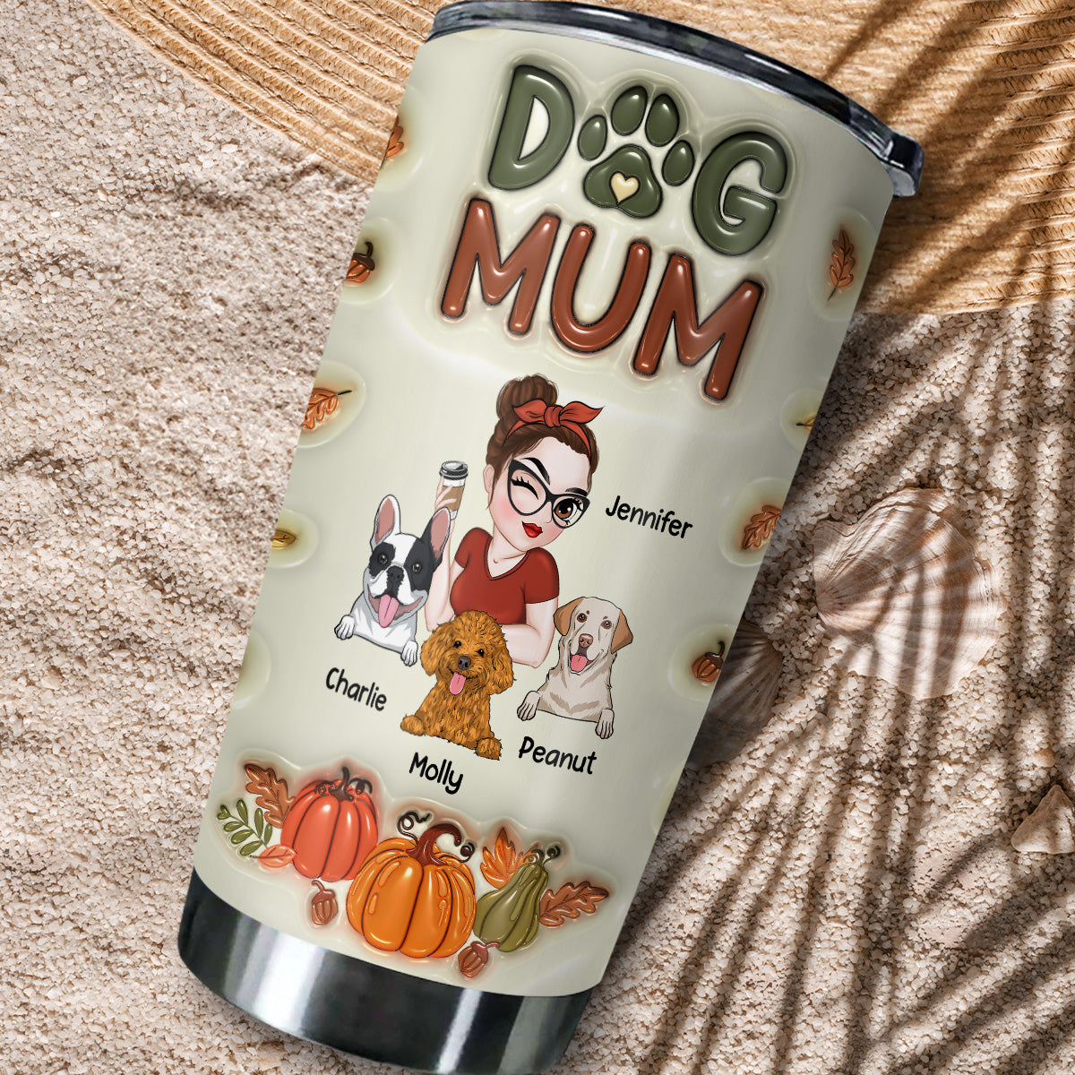 Custom Mother's day Birthday Gifts For Dog Mom, Dog Lovers • Dog Mom Autumn Version - Personalized 3D Inflated Effect Tumbler
