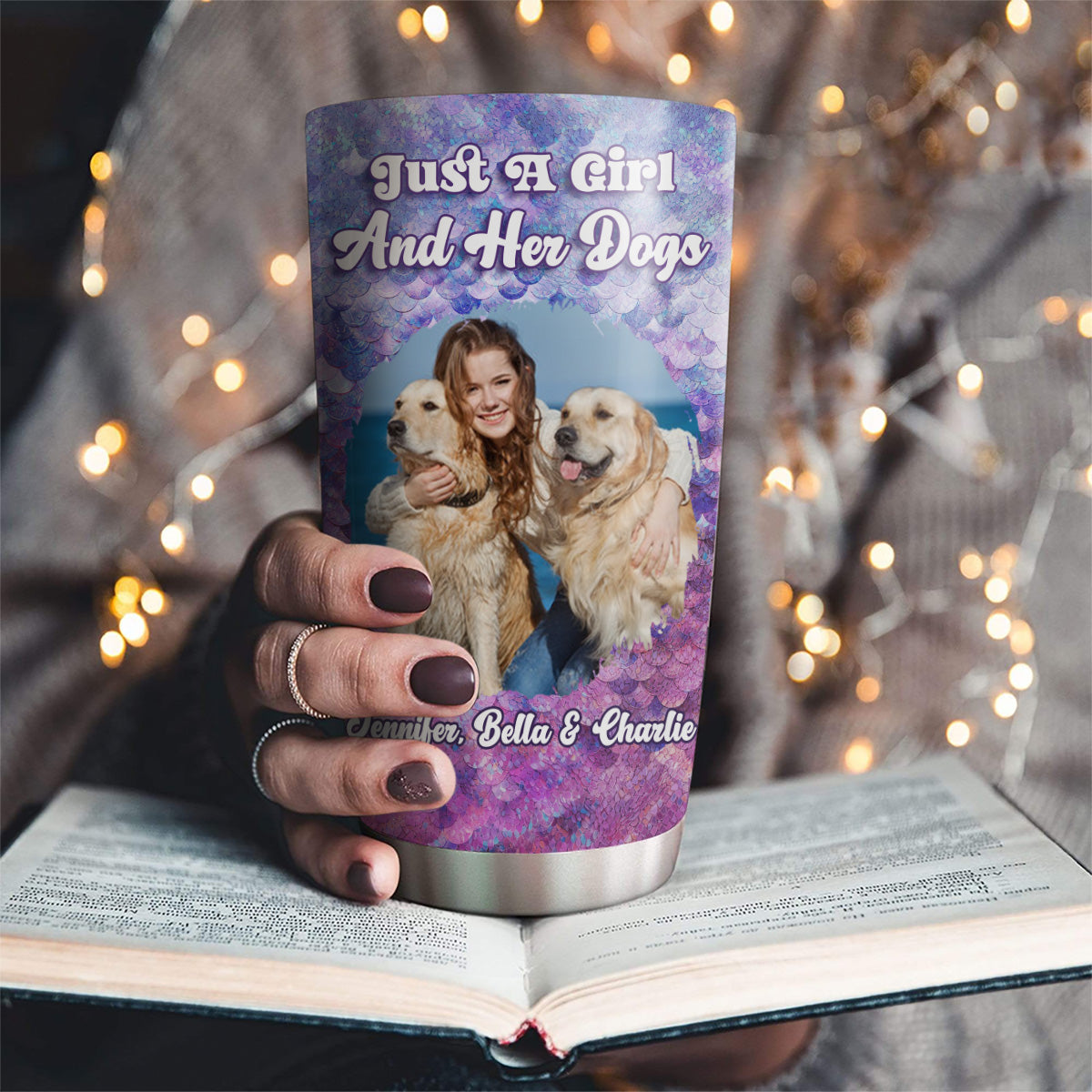 Custom Photo Christmas Birthday Gifts For Dog Mom, Dog Lovers • Sequin Effect Dog Mom Photo - Personalized 3D Effect Tumbler
