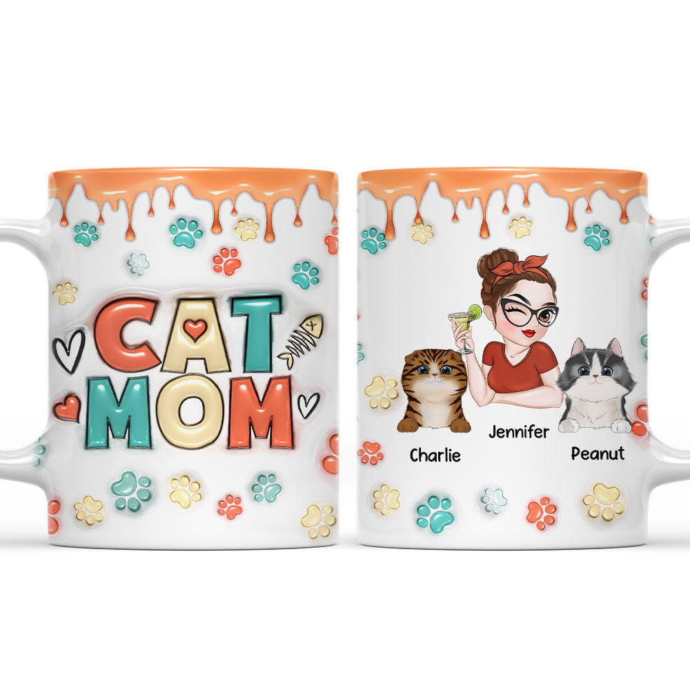 Custom Mother's day Birthday Gifts For Cat Mom, Cat Lovers • Mom Of Cats Version 2 - Personalized 3D Inflated Effect Mug
