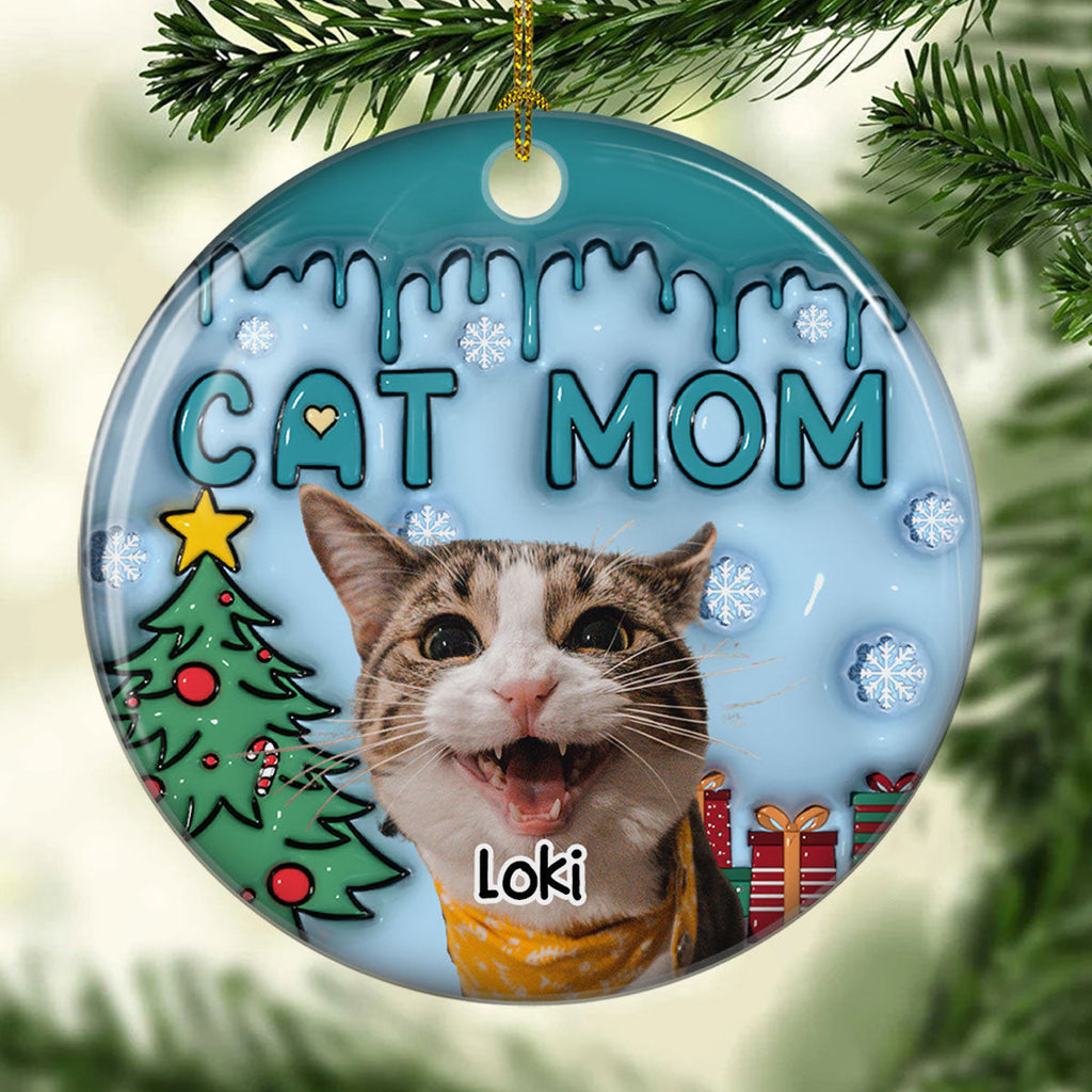 Me And Lovely Cat Photo - Personalized 3D Inflated Effect Ceramic Ornament