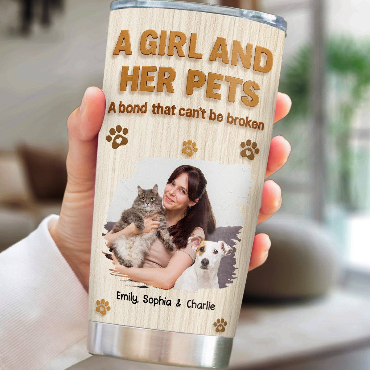 Custom Photo Christmas Birthday Gifts For Pet Mom, Pet Lovers • A Girl And Her Pet Snowball Photo - Personalized Tumbler