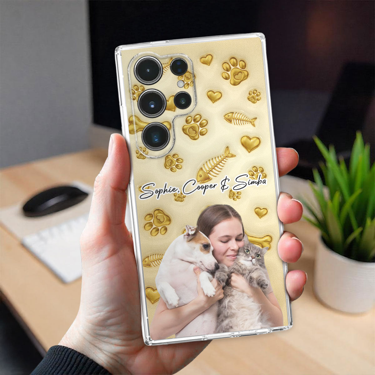 Gold Glitter Pet Mom Photo - Personalized 3D Effect Phone Case