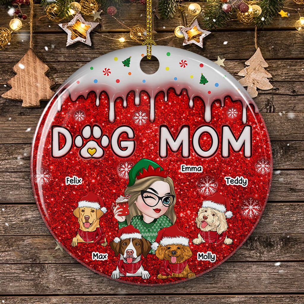 Christmas Dog Mom - Personalized 3D Inflated Effect Ceramic Ornament