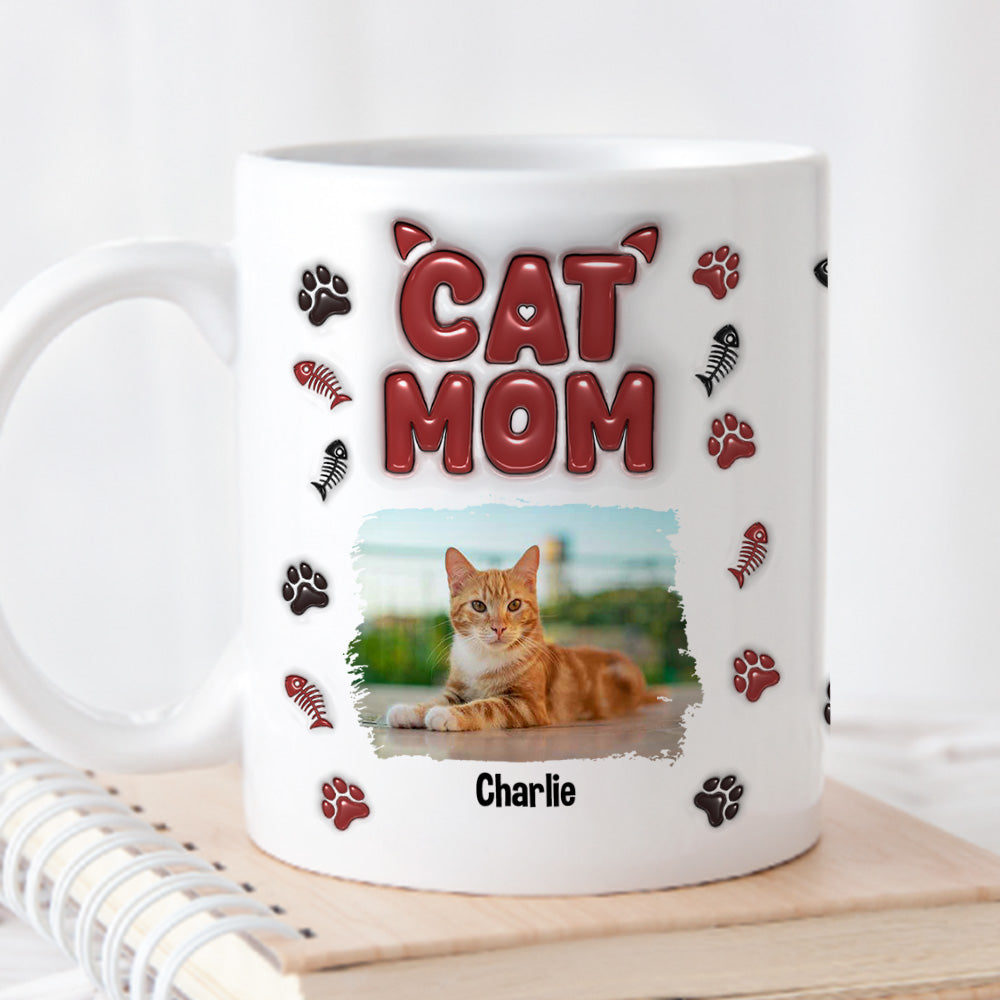 Custom Photo Christmas Birthday Gifts For Cat Mom, Cat Lovers • Lovely Cat Mama Photo - Personalized 3D Inflated Effect Mug