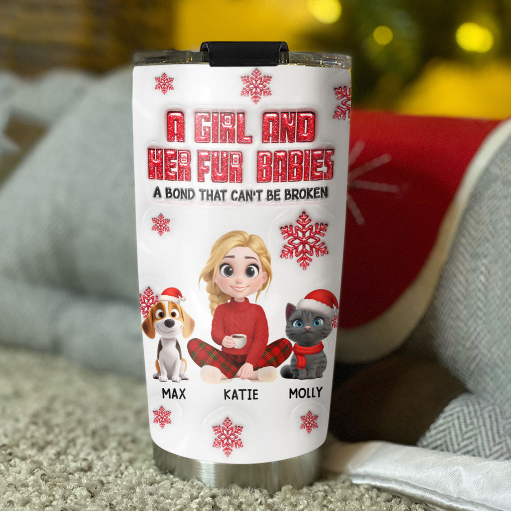 Custom Christmas Birthday Gifts For Pet Mom, Pet Lovers • No Space Between Fur Ver - Personalized 3D Inflated Effect Tumbler